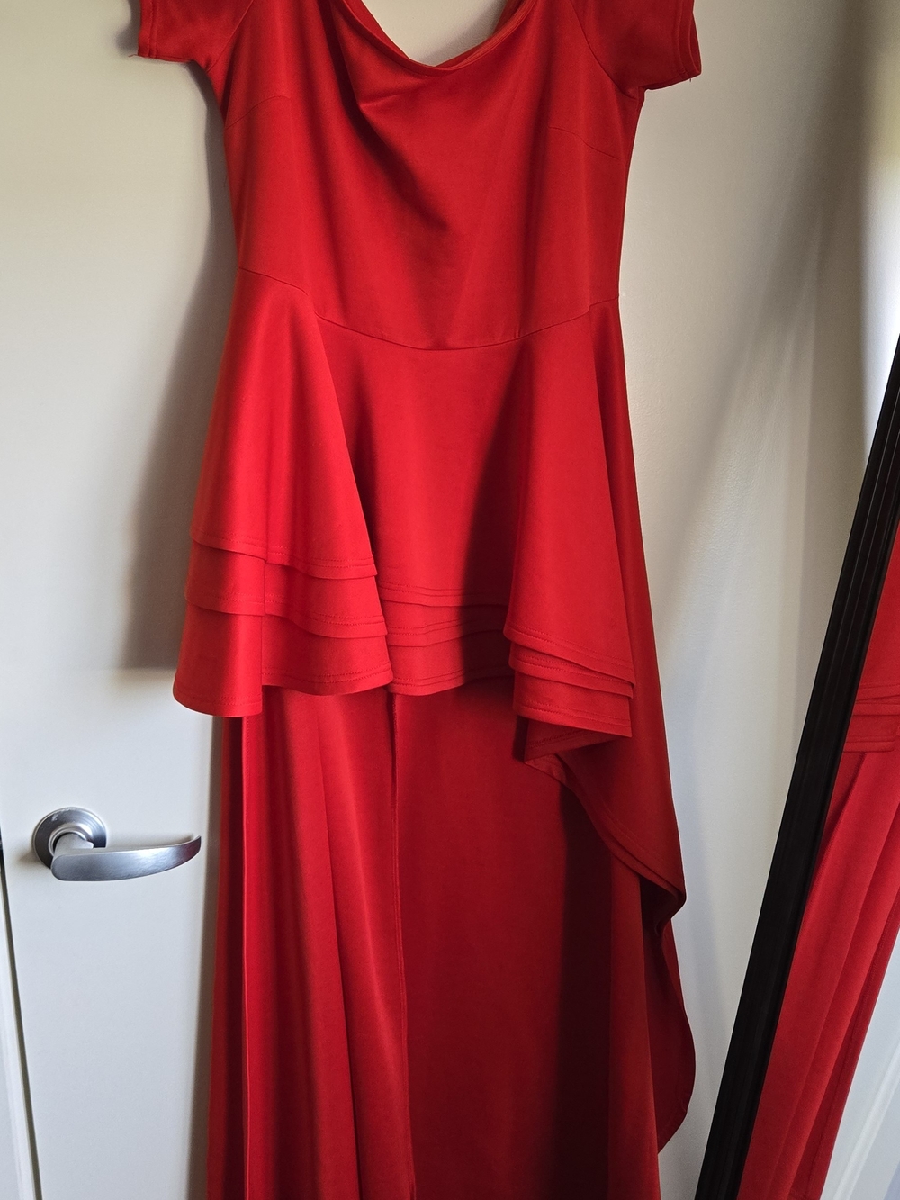 Red High-Low Peplum Evening Top